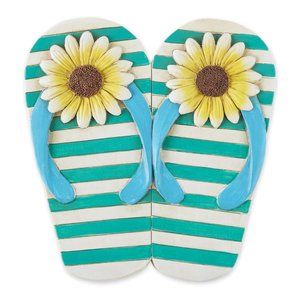 Cement Flip Flops Stepping Stone - Sunflower Stripe Home Garden